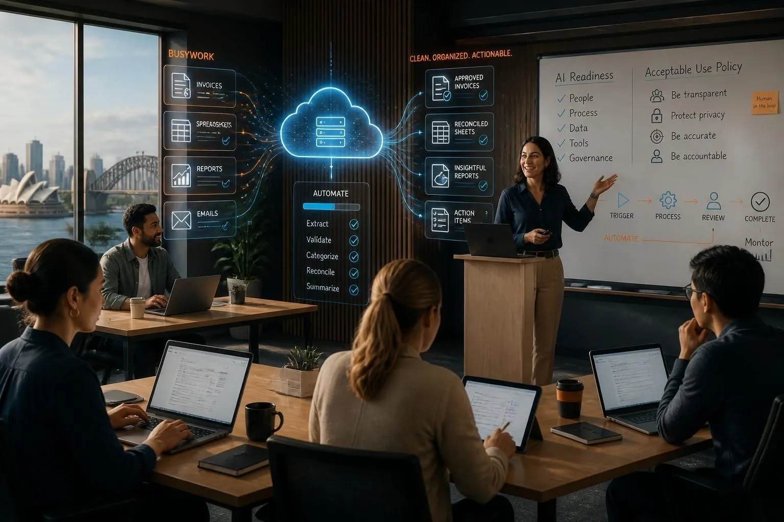 Team using AI tools at work